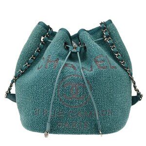 Chanel Green Fabric Deauville Drawstring Bucket Shoulder Bag 144578